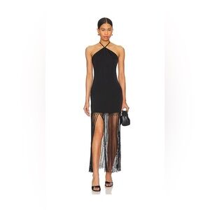 XRevolve Lilia Mini Black Halter Fringe Dress
